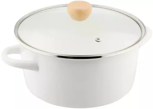 PEARL METAL Кастрюля Crevia с эмалированной стеклянной крышкой и ручкой 22 см белая белый