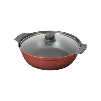 PEARL METAL Кастрюля, настольная, 30 см, стеклянная крышка, совместимая с IH, на 6-8 человек, Umami, HB-6967 красный