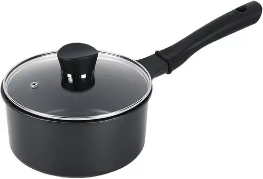 PEARL METAL Кастрюля со стеклянной крышкой, 18 см, алмазное покрытие, совместима с индукционной плитой, Castie HB-5998 чёрный