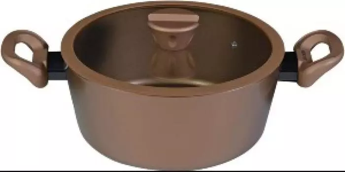 PEARL METAL Кастрюля VISIONS, двухручная, для тушения, карри, 24 см, совместима с IH, стеклянная крышка в комплекте, покрытие GOLD, CP-8810 золотой