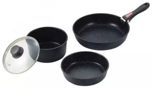 PEARL METAL Набор из 5 сковородок и кастрюль, совместимый с индукционной плитой, 4 слоя, прочный мрамор, посуда Systemista, Waco Trading, H-4061