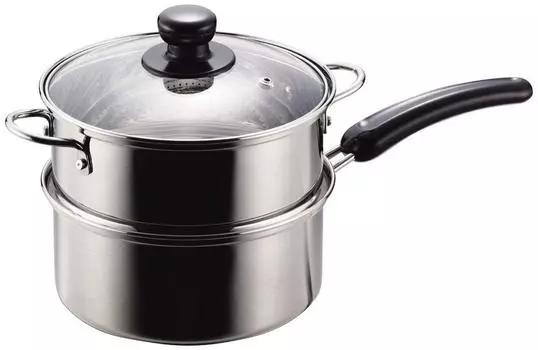 Pearl Metal НОВАЯ пароварка Danran из нержавеющей стали со стеклянной крышкой 18 см, для готовки одной рукой, 2 уровня H-5874 серебряный