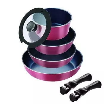 Набор из 7 предметов посуды Pearl Metal Stack Plus с синим алмазным покрытием IH, красный HB-5633