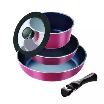 Набор из 5 предметов посуды Pearl Metal Stack Plus с синим алмазным покрытием IH, красный HB-5629 красный