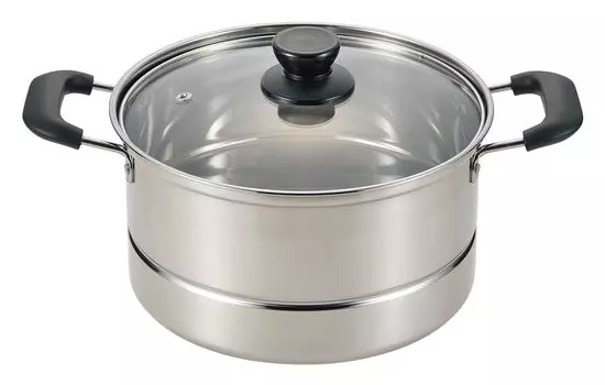 Pearl Metal Stainless Steel Glass Lid Deep Pot 22cm Perforated Plate Steamer HC-529 серебряный