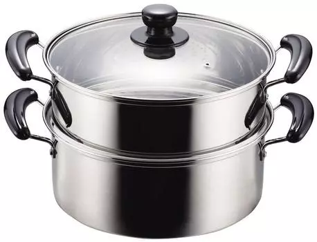 Pearl Metal steamer 26cm with glass pot lid IH compatible stainless steel NEW Danran 2-tier H-5875 серебряный