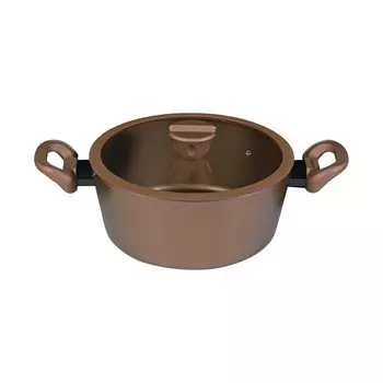 PEARL METAL VISIONS Кастрюля с двумя ручками для тушения карри IH со стеклянным покрытием GOLD, Кастрюля, Кастрюля, 24 см, совместимая, крышка, CP-8810 золотой