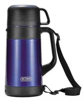 Pearl Metal Water Bottle 1200ml with Cup Wide Mouth Double Stainless Steel Bottle Octave Blue HB-1744 синий