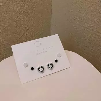 Pearl Mini Checkerboard Fashion Jewelry Camellia Earrings Set Girls Earrings Korean Style Ear Stud B