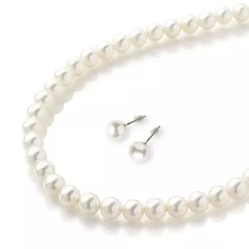 Pearl Necklace Earrings Made in Natural Shell Pearl Includes Cosmetic Box and Jewelry Sweat Ceremonial Wedding Birthday Gift [Matthewmark] (40cm) Set,