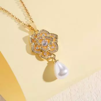 Pearl Necklace Women S High-End Light Luxury Inlaid Zircon Earrings Necklace Set Jewelry