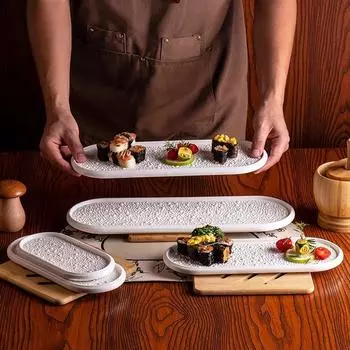 Pearl Pattern Ceramic Restaurant Western Steak Plate Creative French Pasta Plate Kitchen Ceramic Dinner Tableware Oval Tray