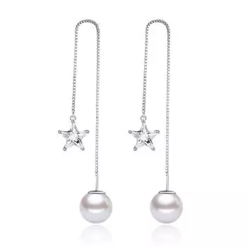 Серьги с жемчужной пентаграммой, женские модные длинные серьги, длинные серьги с бахромой, простые и преувеличенные украшения для ушей