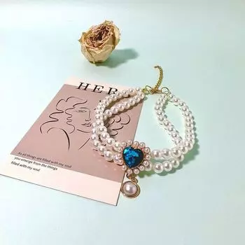 Pearl Pet Collar Adjustable Pet Necklace Cat Crystal Collar Cat Necklace Pet S белый