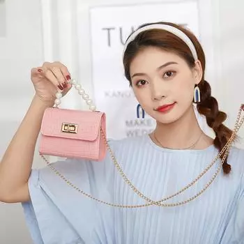 Маленькая сумка с жемчужным узором и камнями, новая сумка-желе, простая женская сумка, сумка-мессенджер через плечо, маленькая квадратная сумка с замком-цепочкой. белый