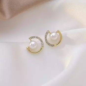Pearl Rhinestone Earrings Round Trendy Small Temperament Stud Earrings Earrings Women