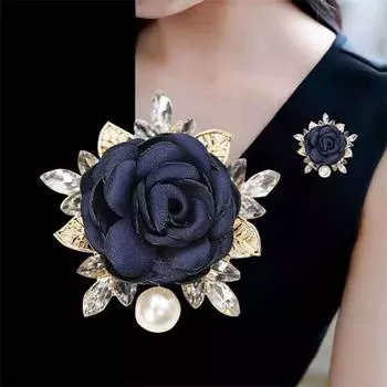 Pearl Rhinestone Women Flower Brooch Vintage Wedding Brooch Korean Style Brooch Clothing Accessory red-A