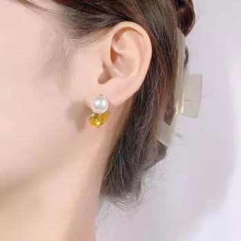 Pearl stud earrings jewelry S925 silver needle color treasure hit purple light will change color red corundum blue spinel women s style