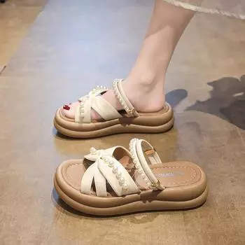 Pearl thick-soled women s cool slippers women s summer wear new models with skirts fashionable pregnant women s flip-flops 35