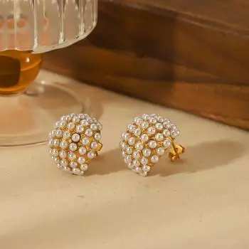 Pearl Titanium Steel Stud Earrings Women s Non-Fading 18k Gold Simple Stainless Steel Earrings Earrings