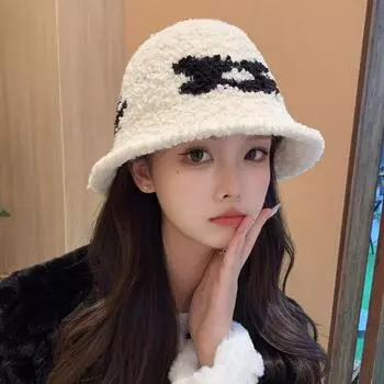 Pearl Velvet Color Matching Bucket Hat for Women Warm Windproof Ear Protection Bucket Hat Fashionable and Simple Fisherman Hat M56-58cm чёрный