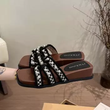 Pearl women s shoes summer new outer wear with skirt cool slippers lazy casual one-word drag 35