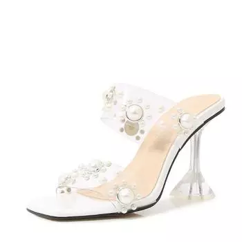 Pearl word with sandals outside sandals summer actress crystal thin heel fashion transparent niche high heels 35