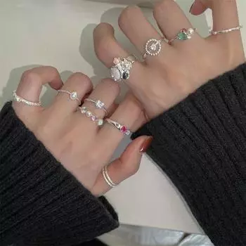 Pearl zircon opal ring combination sterling silver fashion 925 trend temperament ins style high sense open jewelry women opening adjustable