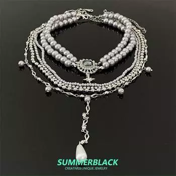 Pearl Zircon Tassel Necklace for Women Necklace Choker Clavicle Chain Neck Accessories Fancy Accessible Luxury Niche Accessories Pearl Zircon Tassel Necklace