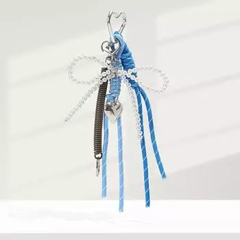 Pearls Bowknot Keychain with Woven Lanyard Colorful Keyring Accessory Fashionable Bag Charm for Women and Girls горячий розовый