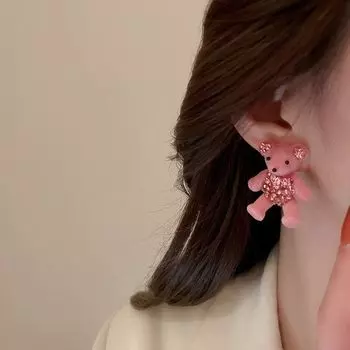 pearls Pink Heart Earrings Flocking Bear Earrings Necklace Women Jewelry Korean Style Necklace Ear Studs