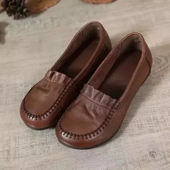 Peas Shoes Fashion Flat-bottomed Soft Leather Single Shoes Spring and Autumn Round Toe Mother Leather Shoes 41 чёрный