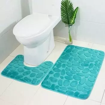 Pebble Pattern Non-slip Bathroom Carpet 2-piece Toilet Floor Mat Shower Mat Room Comfortable and Washable красный