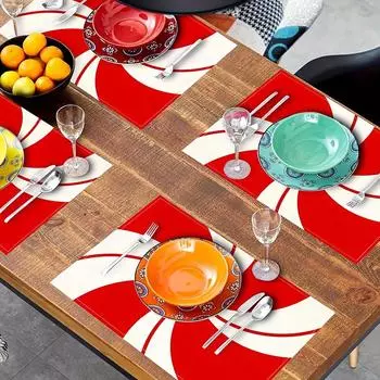 Печать букв Креативное украшение для дома Рождественский коврик для конфет Красный Белый пеньковый изоляционный коврик