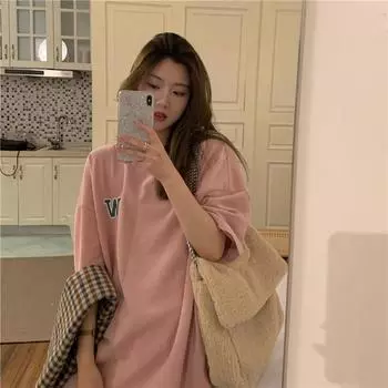 Печать букв спереди и сзади с использованием хлопка, летняя свободная футболка с короткими рукавами для студенток, топы для женщин, женская базовая рубашка для женщин M