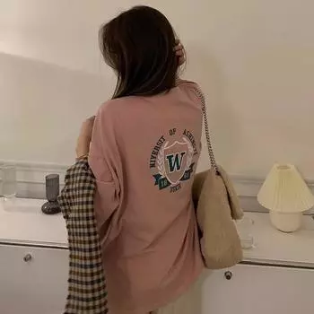 Печать букв спереди и сзади с использованием хлопка, летняя свободная футболка с короткими рукавами для студенток, топы для женщин, женская базовая рубашка для женщин M