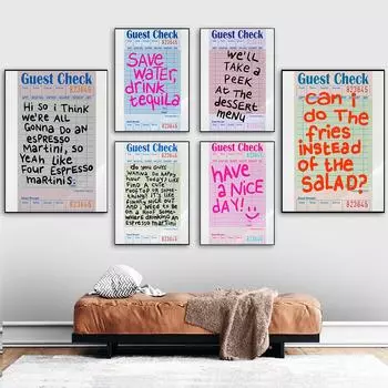 Печать гостевого чека Модная барная тележка Настенная картина на холсте Ретро-постер Декор для общежития Колледж Забавный рождественский подарок для лучшего друга 21x30cm No Framed