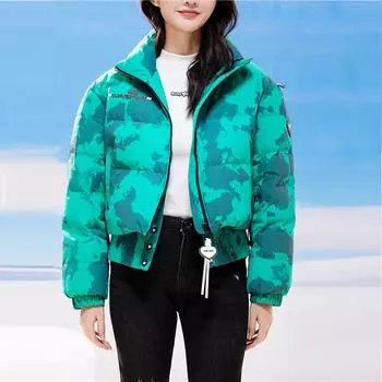 Печать и окрашивание камуфляж 2024 зима белый утиный пух новый женский пуховик короткий стоячий воротник куртка S size 90-60kg зелёный