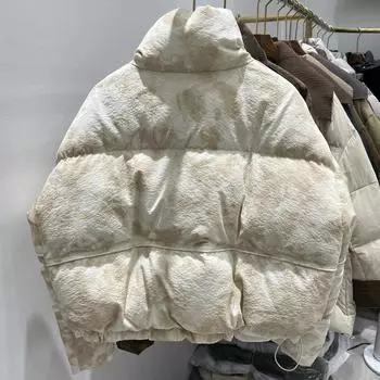 Печать и окраска камуфляж новый пуховик женский короткий утолщенный куртка стоячий воротник модный теплый белый пуховик One size, recommended within 72.5 kg