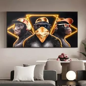 Печать картины на холсте «Три мудрых обезьяны» Постер Картина на холсте с изображением животных для гостиной, спальни, интерьера, настенного искусства, домашнего декора Mura 20x40cm