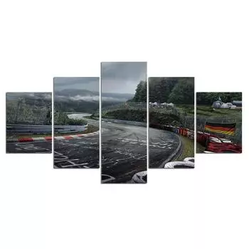 Печать на холсте, 5 шт., постер с раллийной дорогой Нюрбургринга, пейзажная живопись, настенные художественные фотографии для гостиной, домашний декор 20x35cm*2 20x45cm*2 20x55cm*1