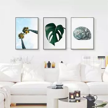 Печать на холсте, ананас, пляжные ракушки, холст, картина, скандинавский постер, тропическое искусство, настенная живопись, домашний декор, настенная живопись 21cm30cm NoFrame