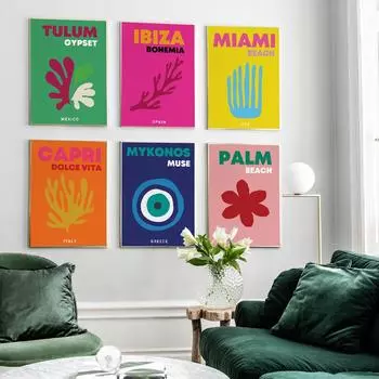 Печать на холсте для путешествий Майами Ибица Капри Бонди Миконос Настенная живопись Красочный постер Современные настенные картины для декора гостиной 21x30cm No Framed