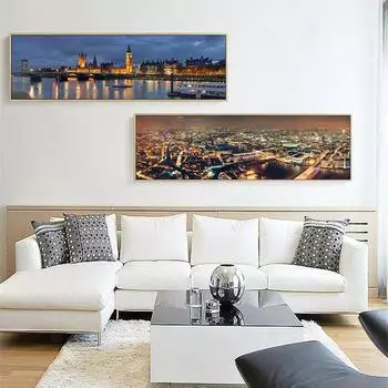 Печать на холсте Мост Городской пейзаж Ночной вид Закат Башня Плакаты и принты Украшение гостиной Фреска Картина маслом HD 20cm40cm NoFrame