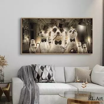 Печать на холсте, настенная живопись «Крот, джентльмен», забавные постеры и принты на стене, холст, современные картины с животными для домашнего декора, без рамки 20*40cm