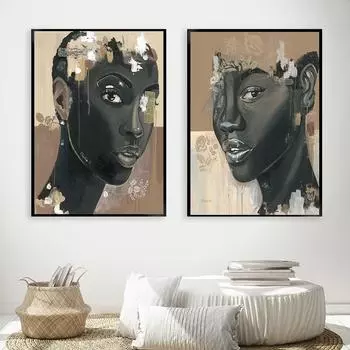 Печать на холсте Ренессанс Абстрактное искусство Лицо Плакат Картина маслом Черная женщина Настенные картины Ретро Фон для гостиной Домашний декор 21x30cm No Framed