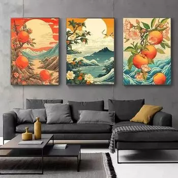 Печать на холсте с изображением фруктов, японских винтажных креативных пейзажей, лесов, озер, постеров и принтов, настенная живопись для декора гостиной 21cm30cm NoFrame