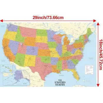 Печать на холсте с изображением карты США, декор для стен без рамы, полиэстер, для спален, гостиных, офисов и праздничных вечеринок, туристические принадлежности 18*29inch/45.72*73.66cm