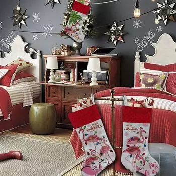 Печать персонализированного рождественского чулка с тропической рождественской елкой, подвесное украшение Style 1