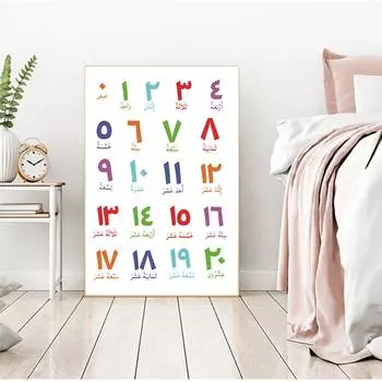 Печать плакатов Детская комната Настенный декор Арабский исламский настенный художественный холст Картина Арабские буквы Алфавиты Цифры 21cm30cm NoFrame